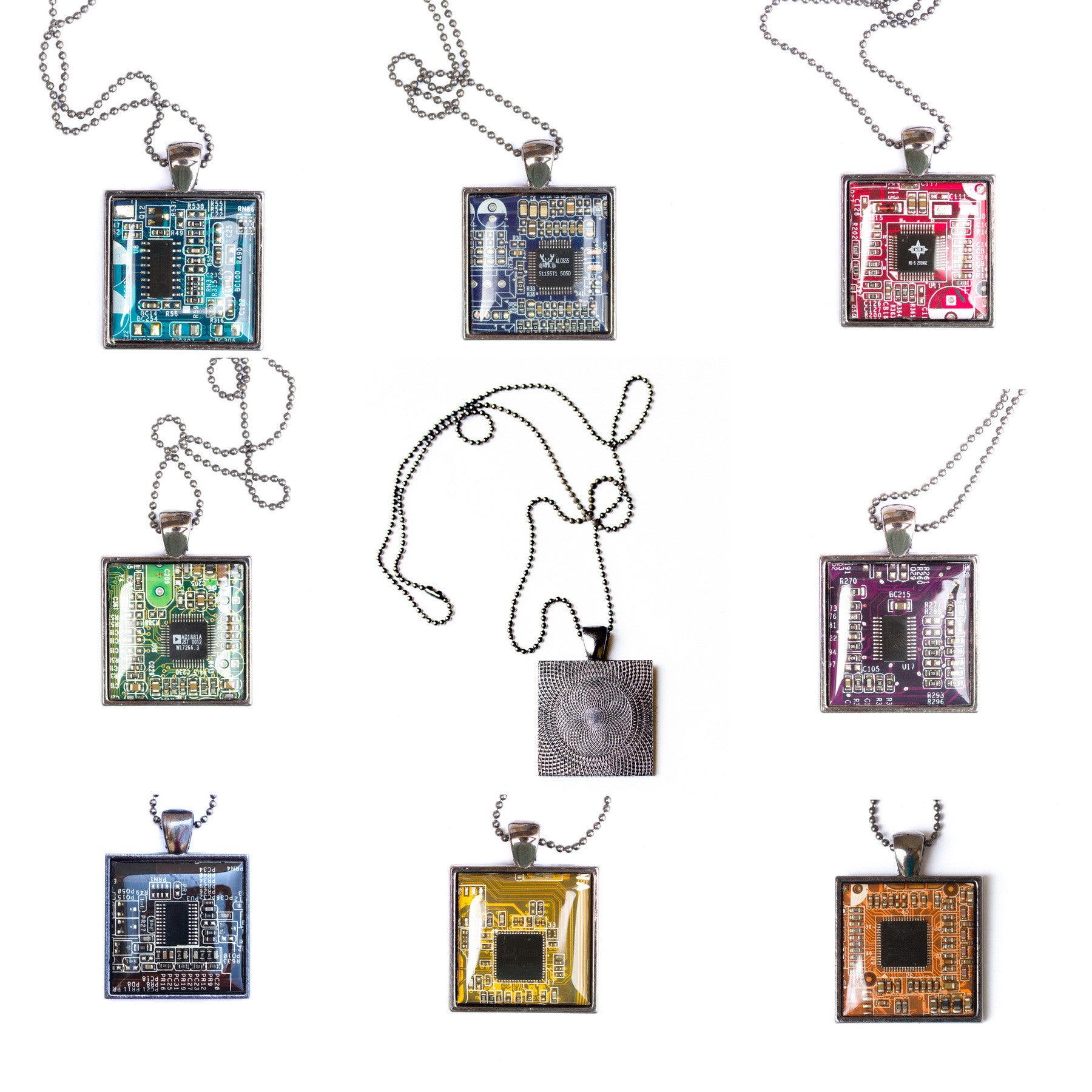 Square Circuit board Necklace