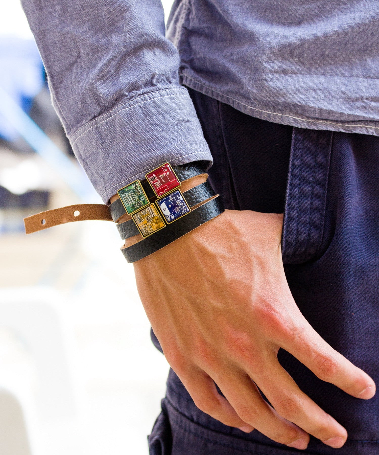 Leather bracelet with circuit board beads - your new best-loved street style accessory