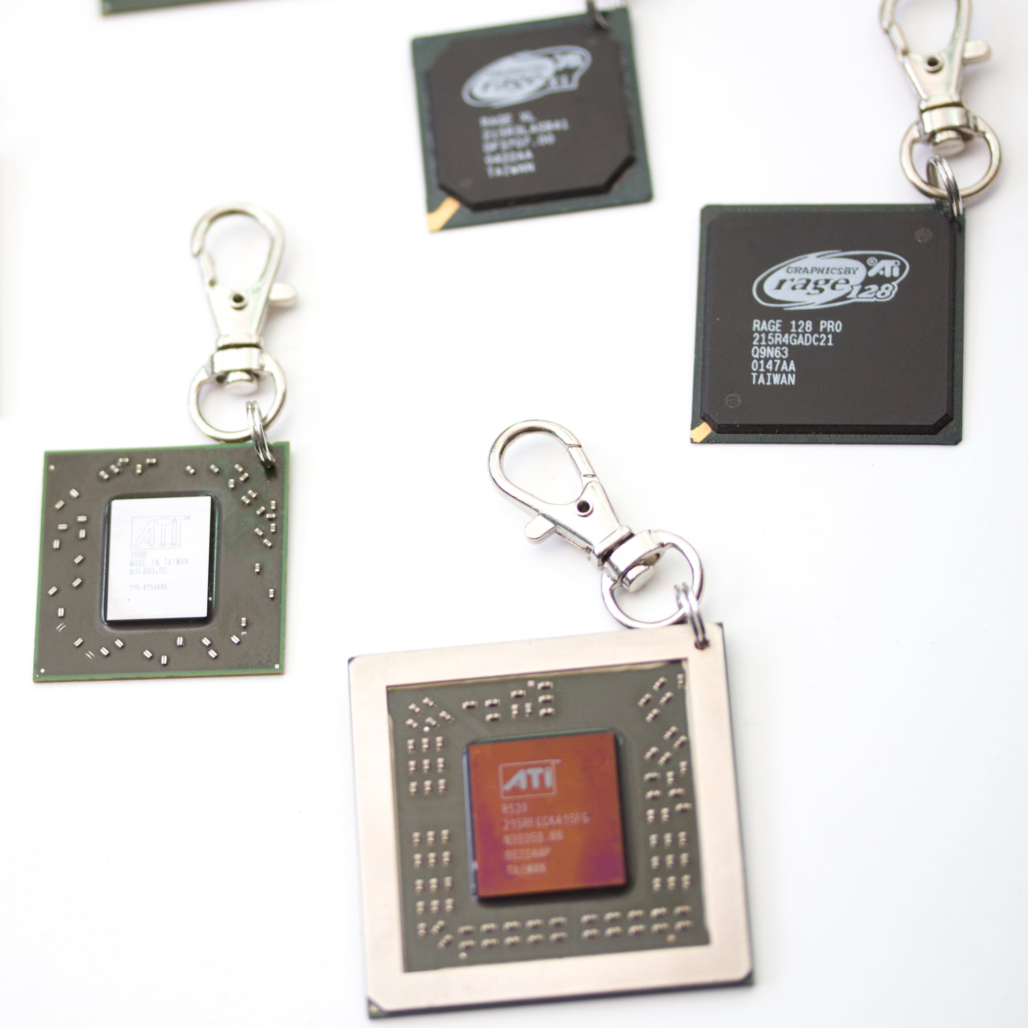 Chipset keychain, recycled computer keychain, ATI graphic processor, GPU