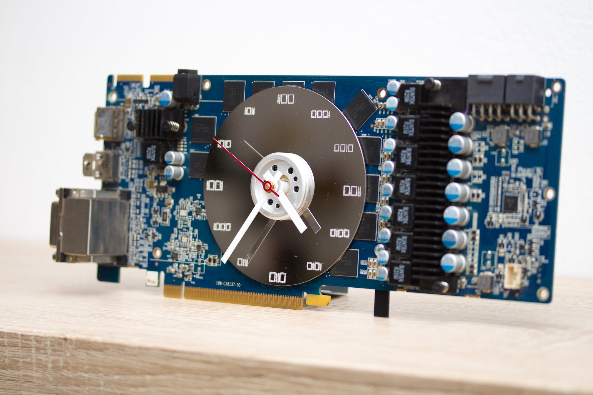 Desk clock - Recycled slim graphics card clock, unique office clock, blue circuit board