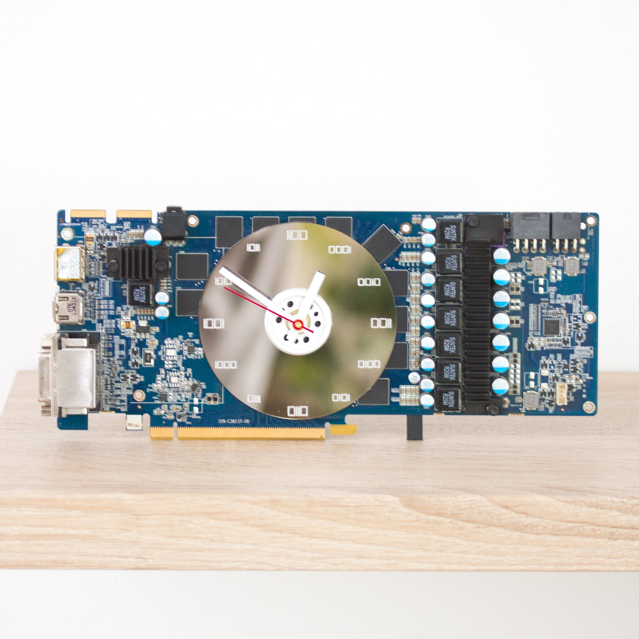 Desk clock - Recycled slim graphics card clock, unique office clock, blue circuit board