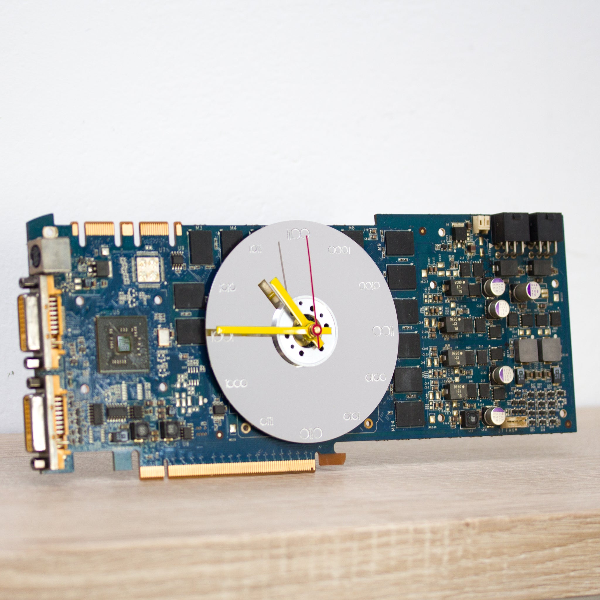 Desk clock - unique office clock, Recycled video card clock, gift for geek, techie decor - blue circuit board