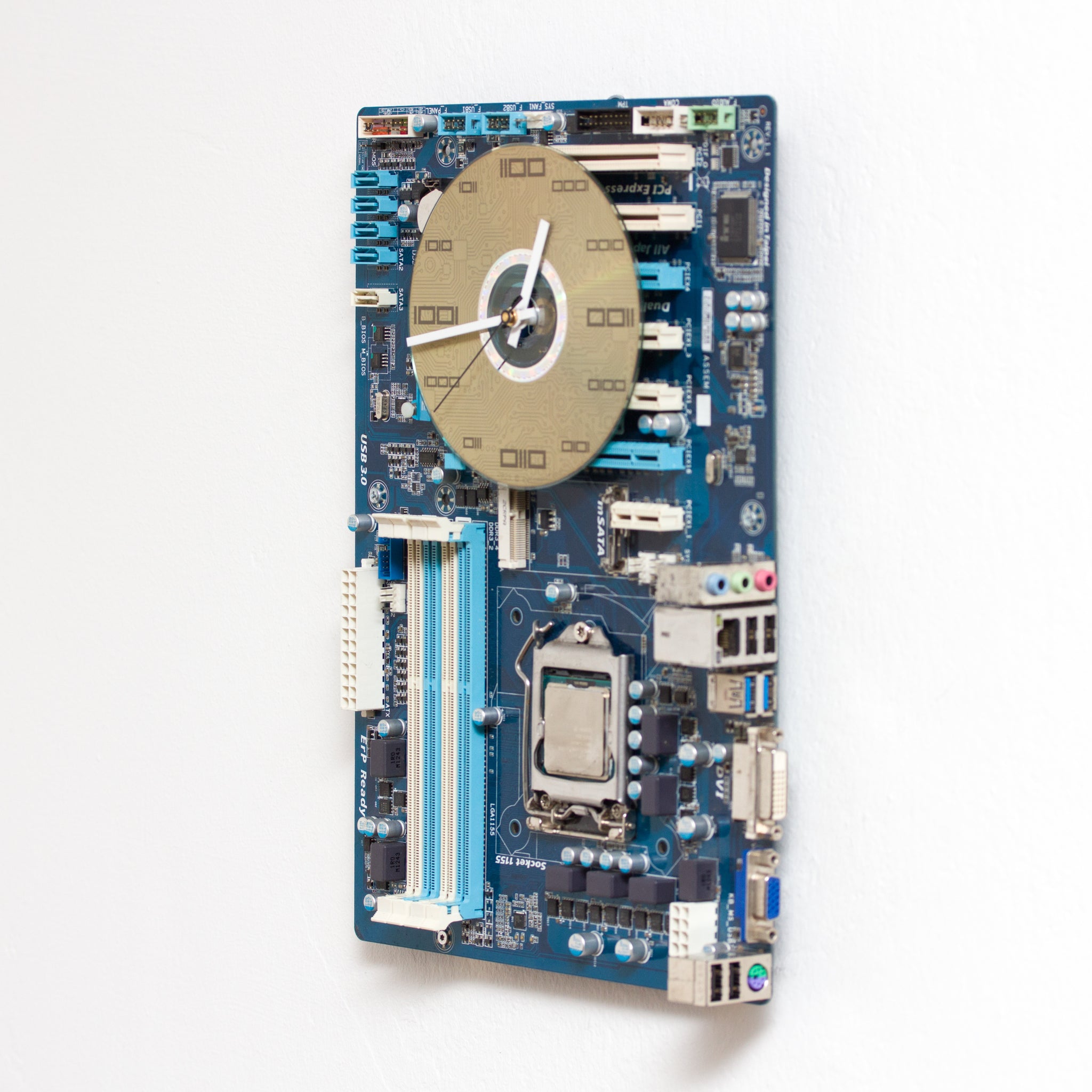 Geeky Wall Clock made of blue circuit board