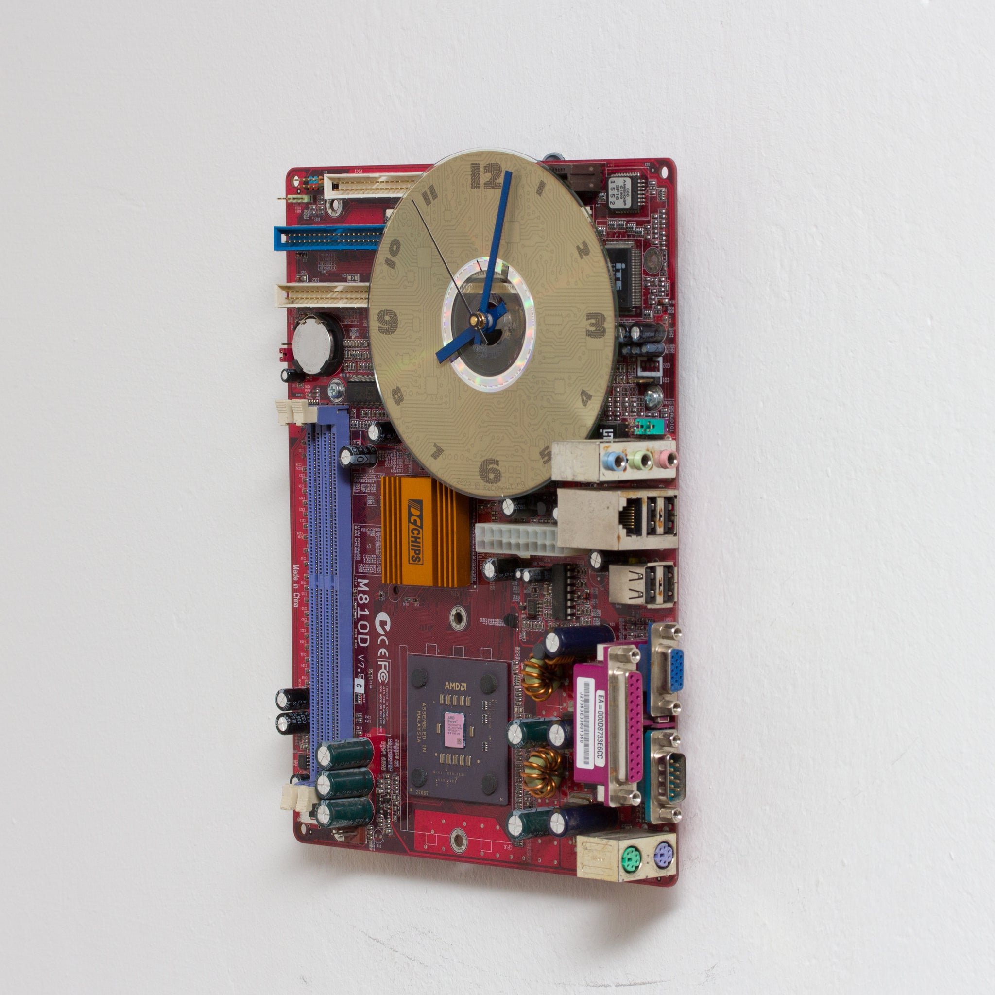 Geeky Wall Clock made of red Circuit Board
