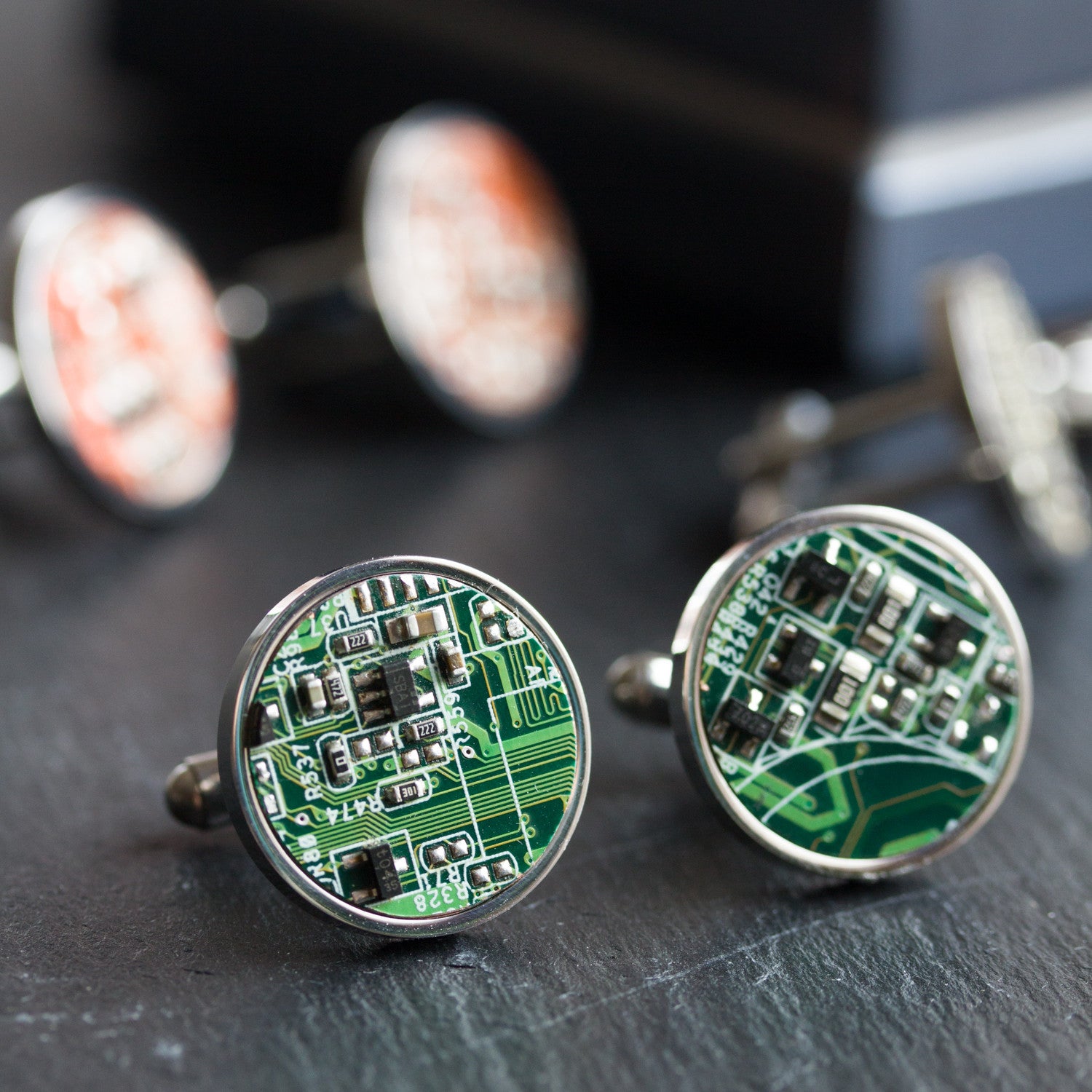 Unique circuit board cufflinks in stainless steel