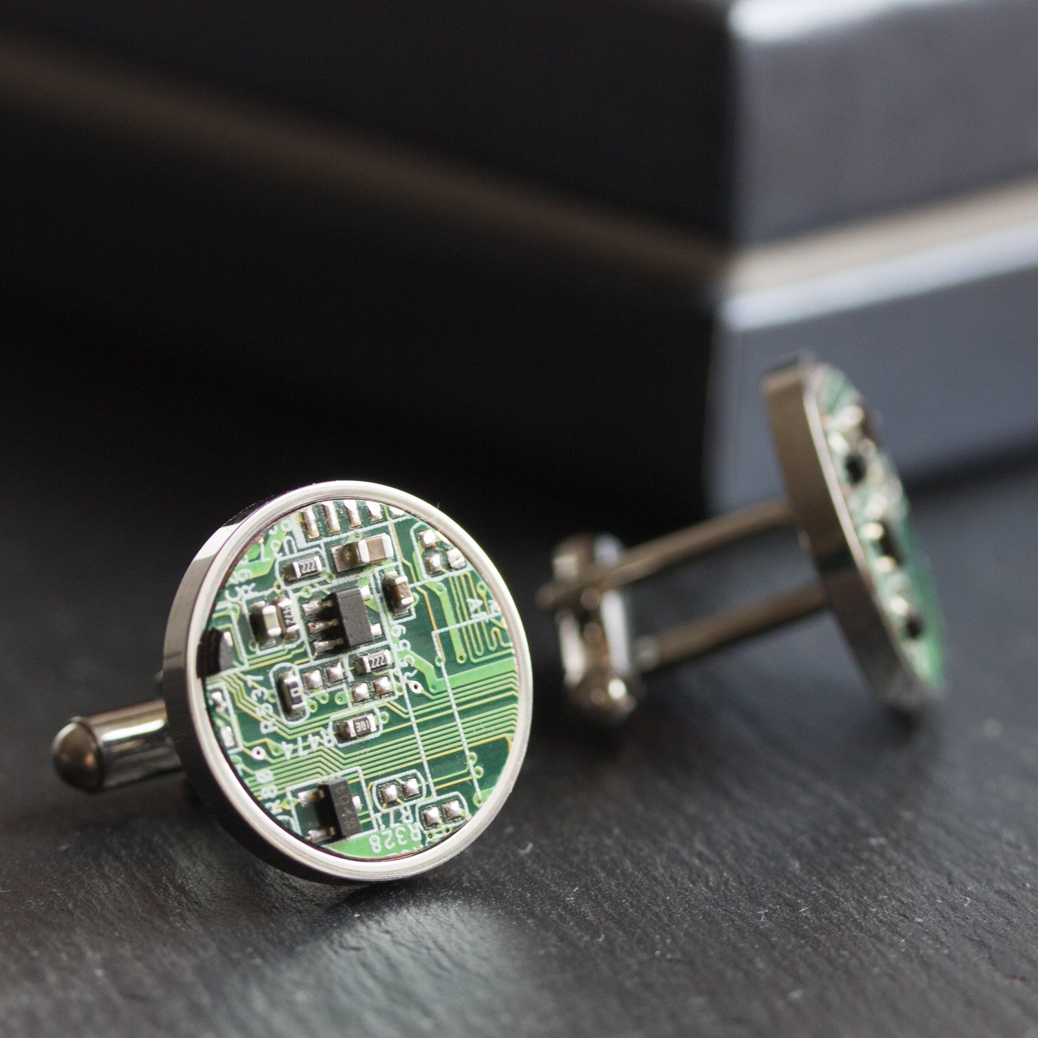 Unique circuit board cufflinks in stainless steel