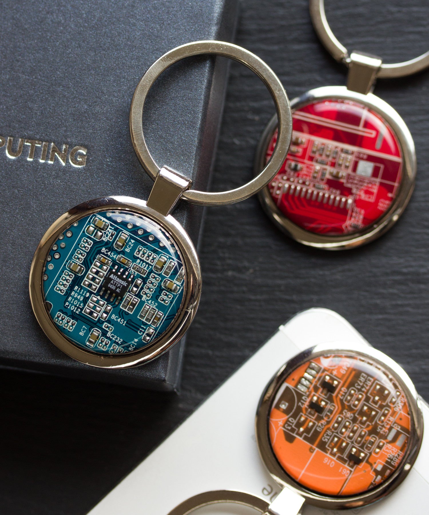 Large keychain with circuit board, unique gift for him