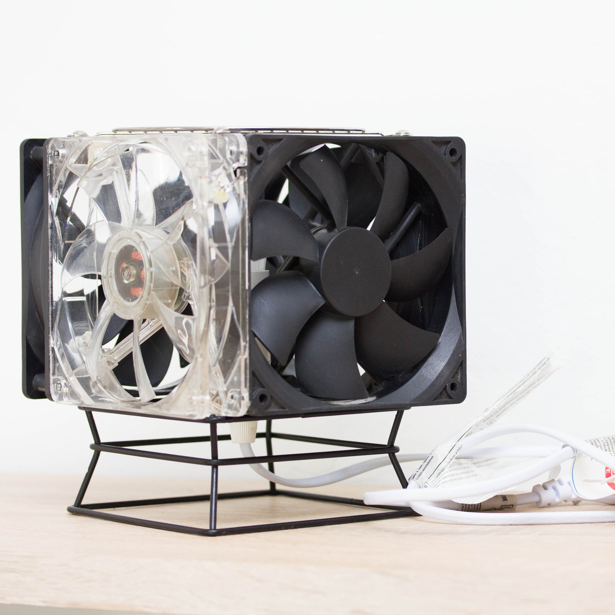 Table lamp made with recycled computer Cooling Fans