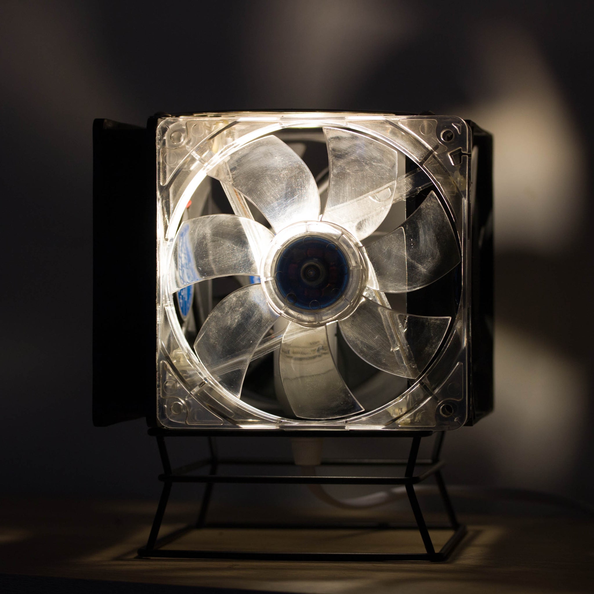 Table lamp made with recycled computer Cooling Fans