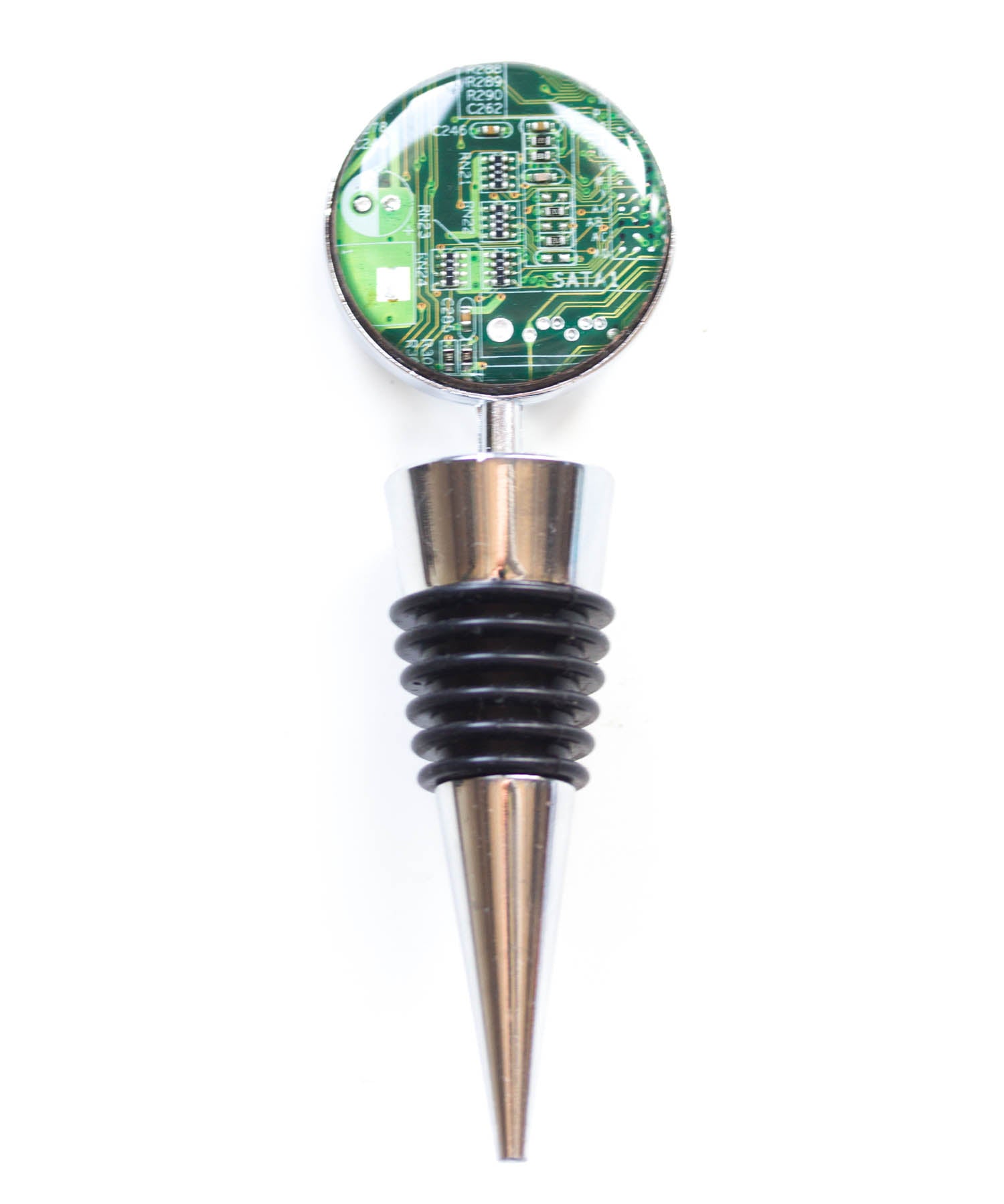Wine Bottle stopper with a circuit board piece, groomsmen gift, custom color, wine lover gift