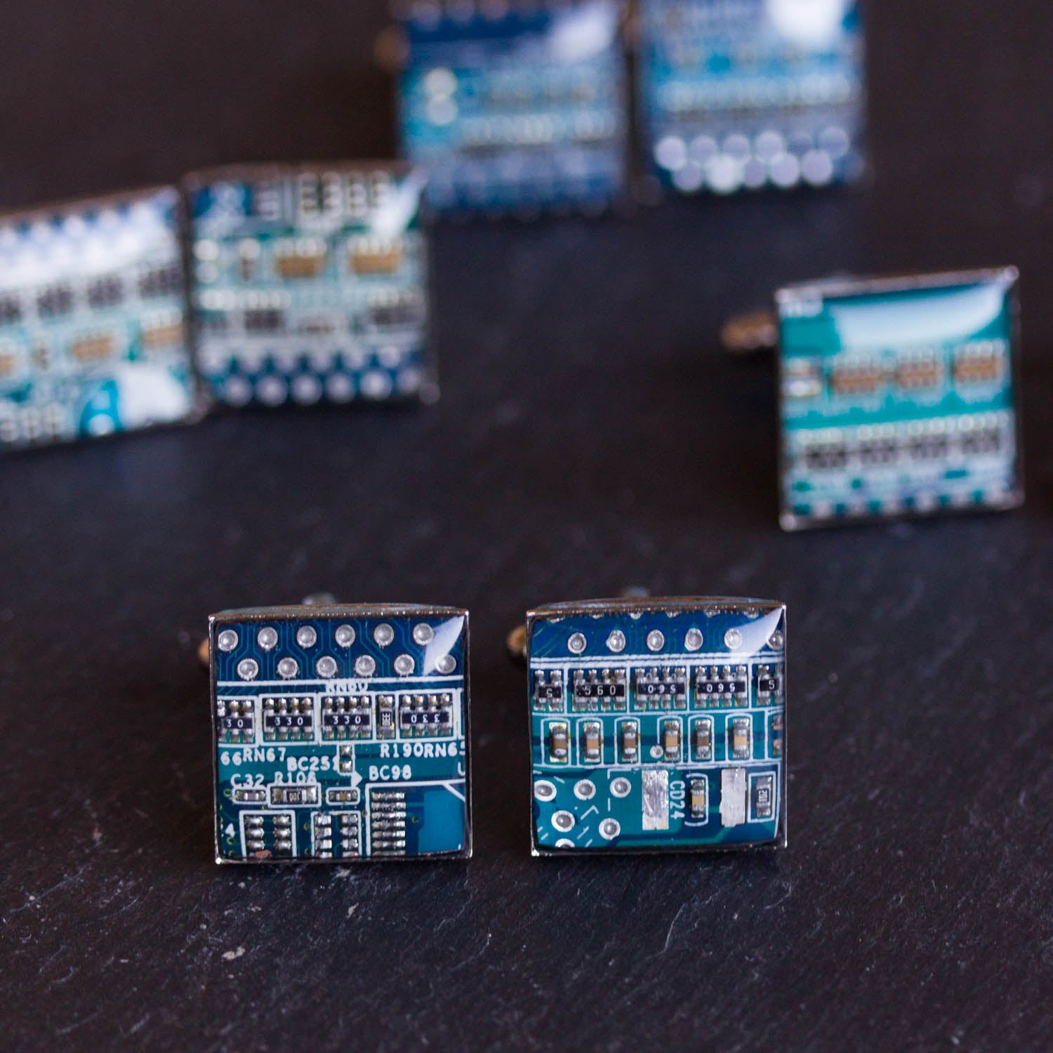 Blue Cufflinks - unique circuit board cufflinks in turquoise blue color, gift for him, mens gift, father's gift, modern wedding cuff links