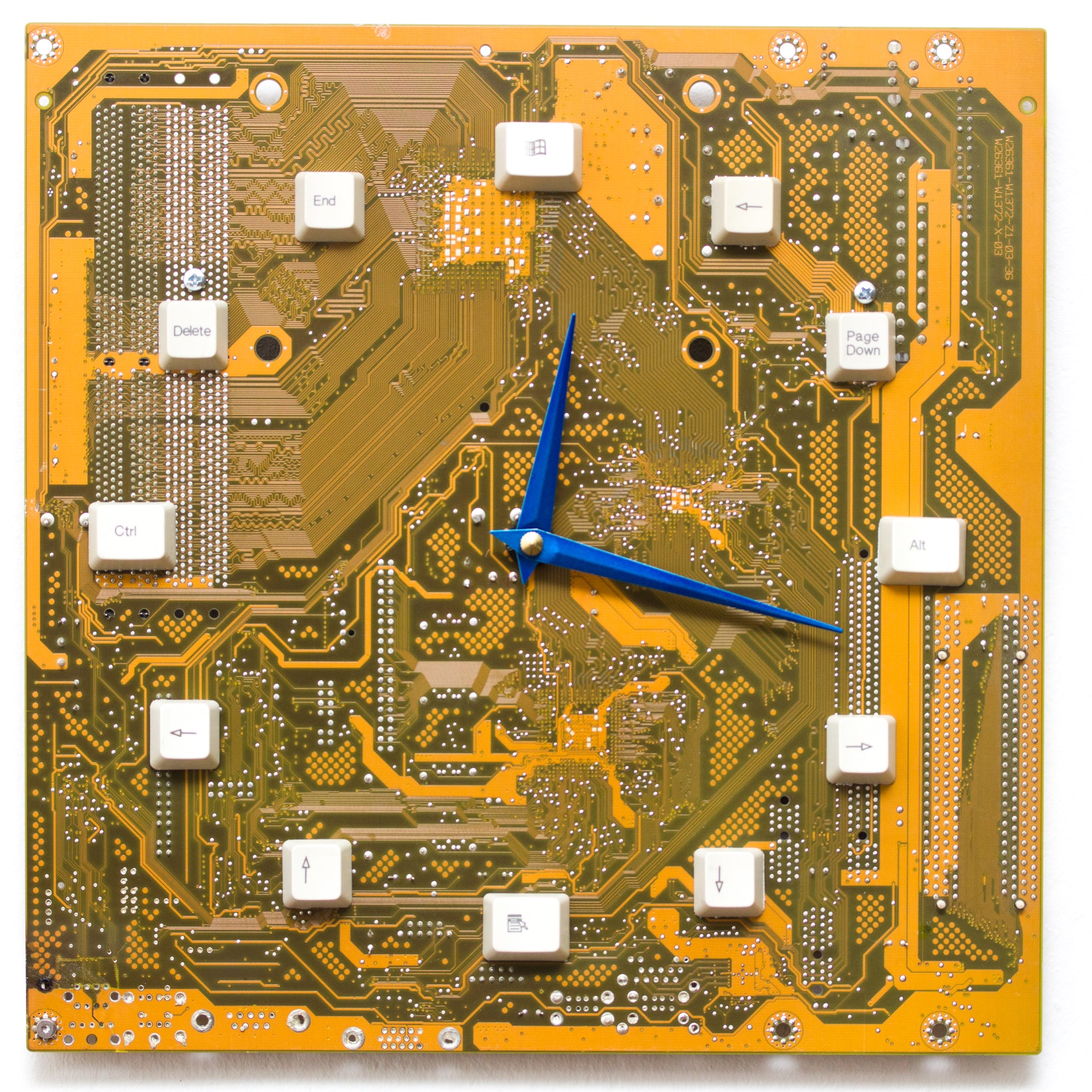 Unique Wall clock - yellow / olive green recycled motherboard - ready to ship