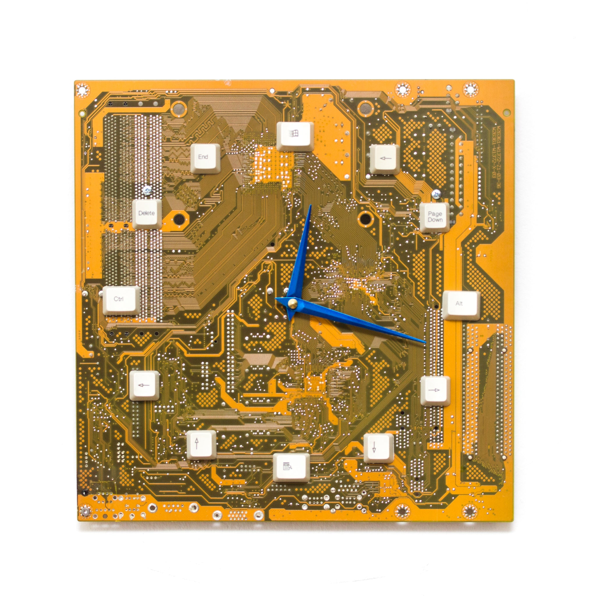 Unique Wall clock - yellow / olive green recycled motherboard - ready to ship