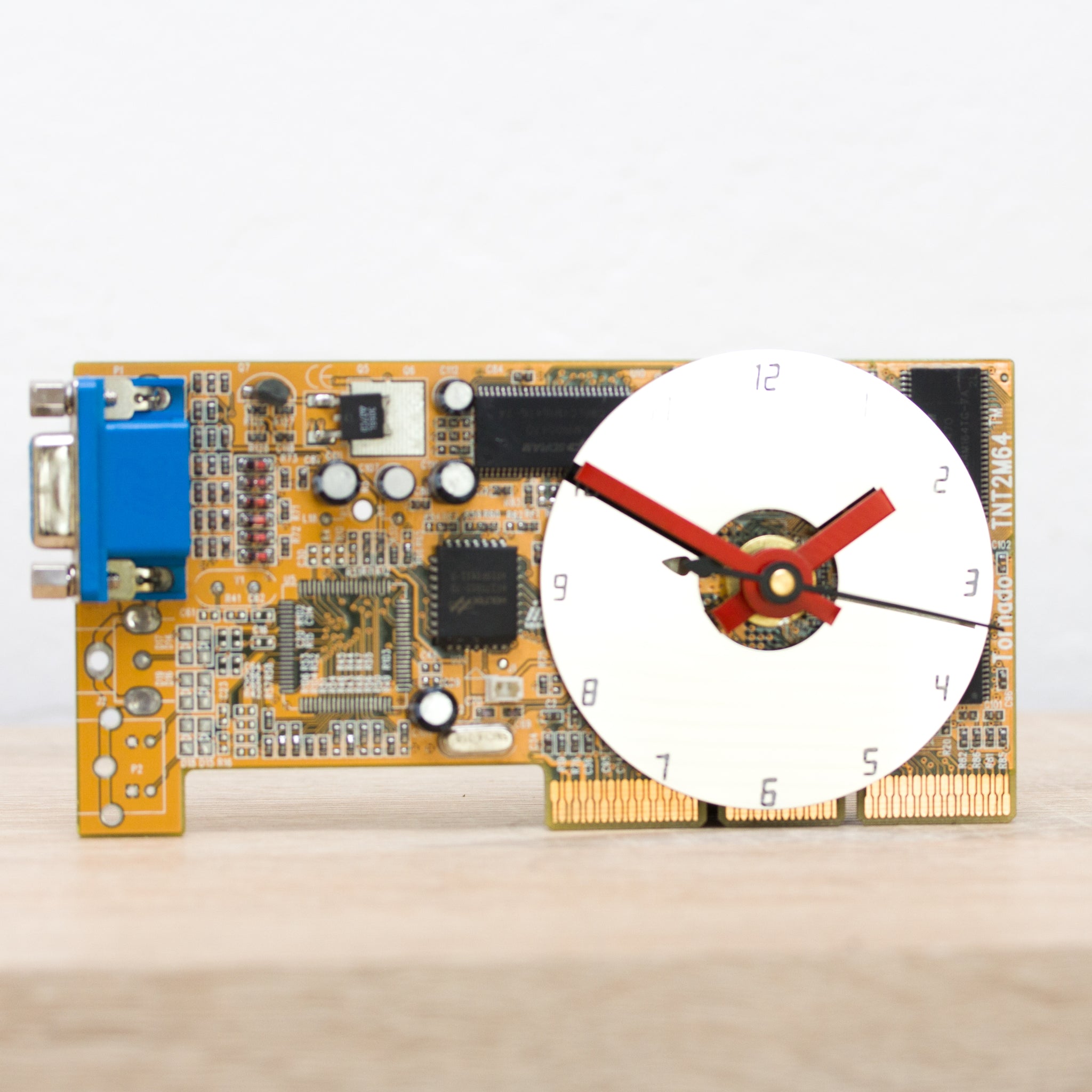 Mini Desk clock - Recycled circuit board clock, computer geek gift, yellow circuit board