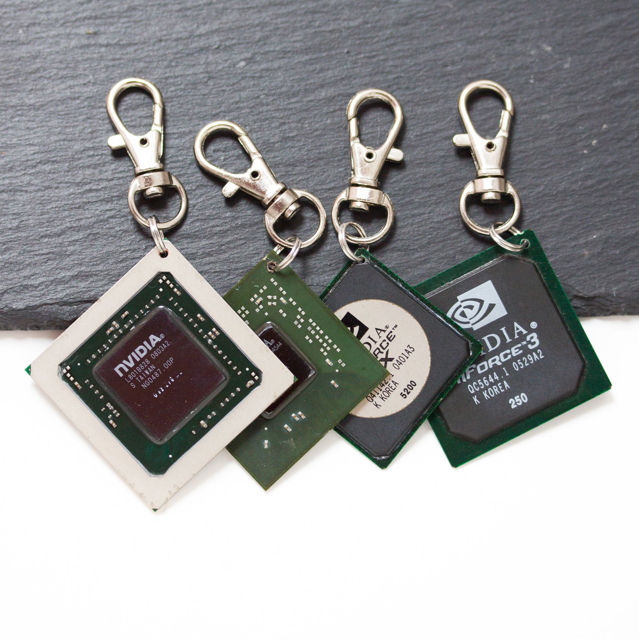 Chipset keychain, recycled computer keychain, nVidia graphic processor, GPU