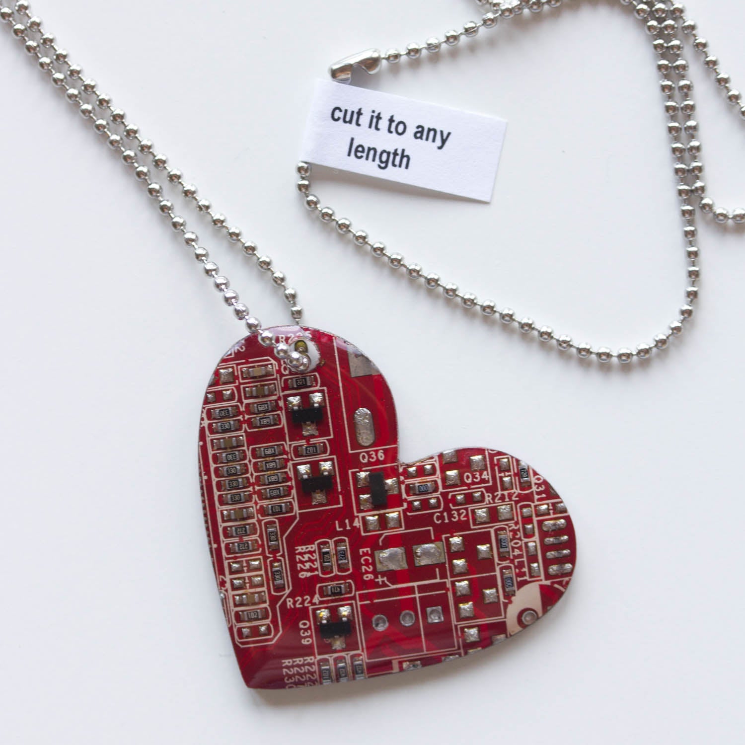 Circuit board big heart necklace