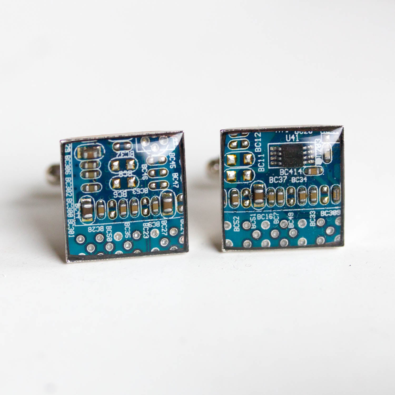 Blue Cufflinks - unique circuit board cufflinks in turquoise blue color, gift for him, mens gift, father's gift, modern wedding cuff links