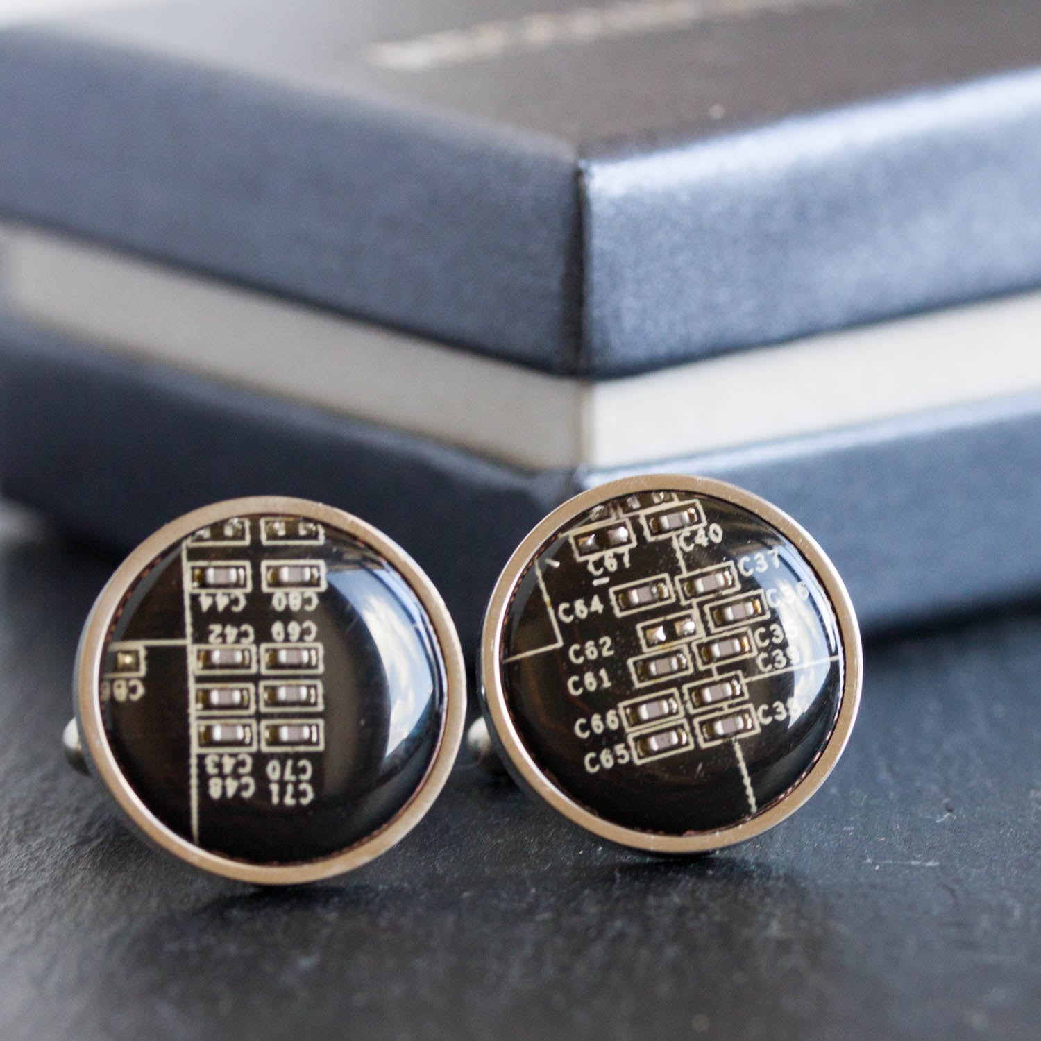 Stainless steel cufflinks with circuit board