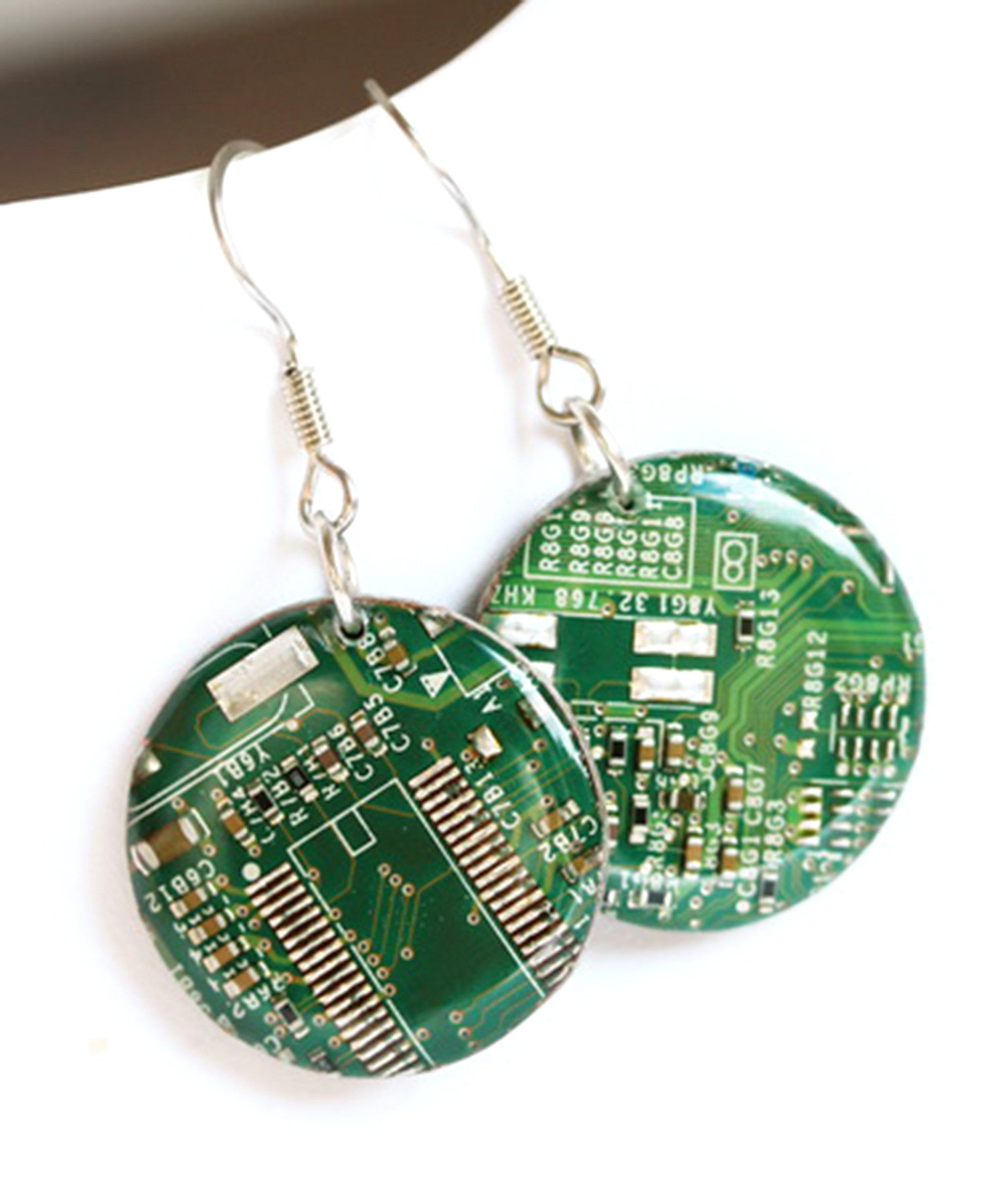round dangle circuit board earrings
