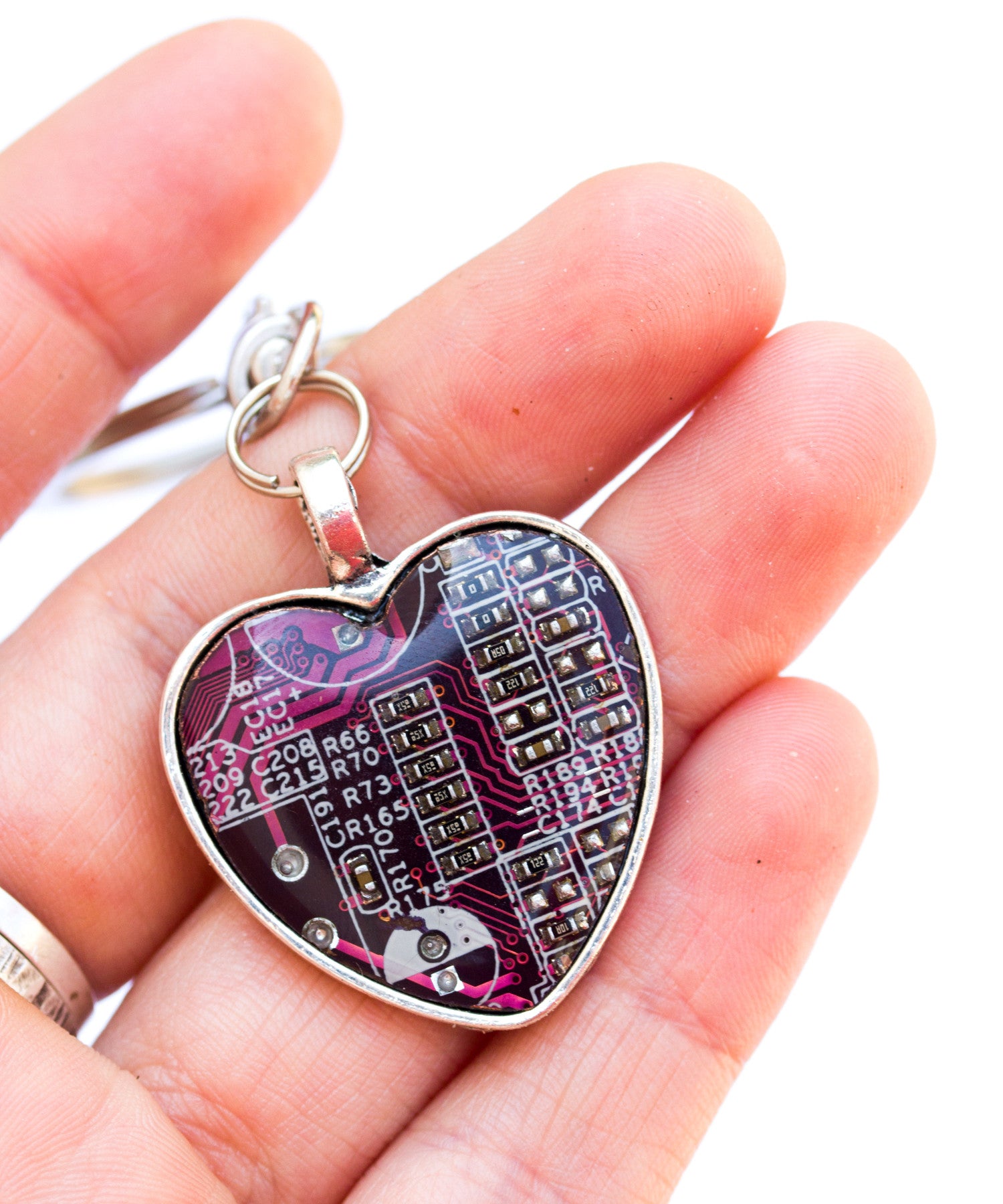 Circuit board keychain heart shaped