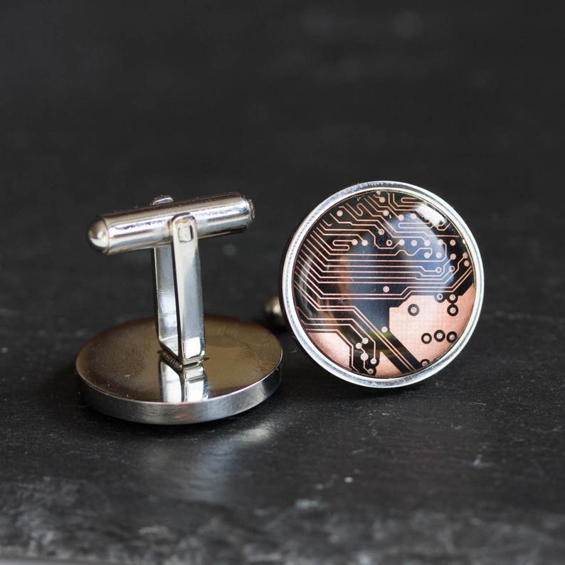 Black and Copper Cufflinks in stainless steel - unique circuit board cufflinks, gift for him