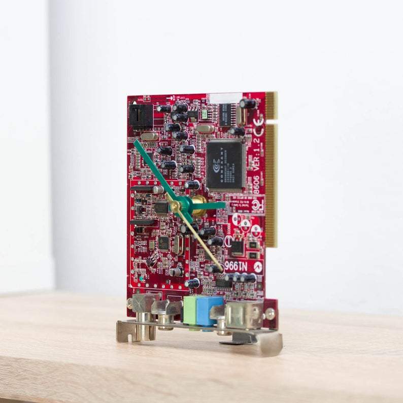 Techie Clock made of red circuit board