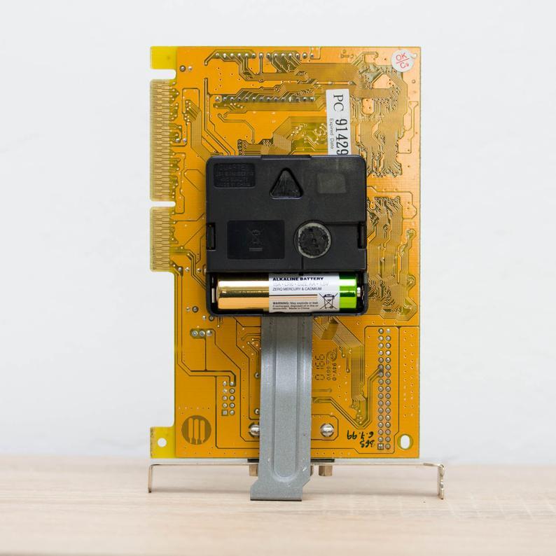 Desk clock - Recycled circuit board clock, computer geek gift, yellow circuit board