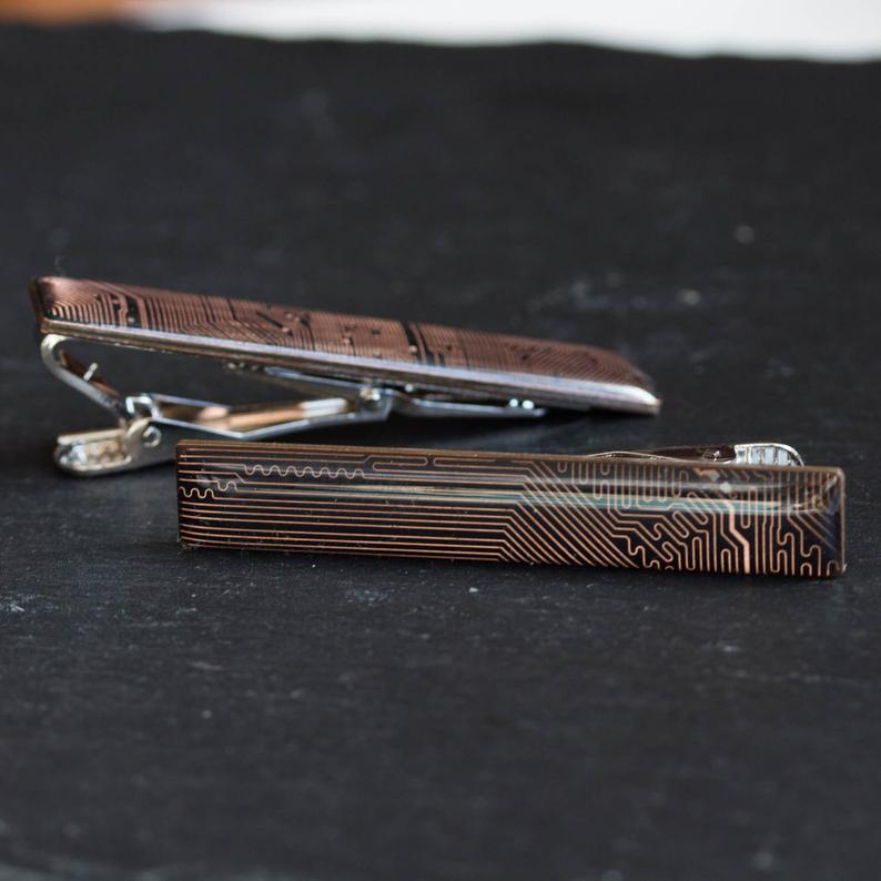 Black and Copper Circuit board Tie clip, tie bar, geek mens gift, groomsmen
