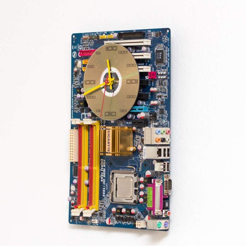 Geeky Wall Clock made of blue Circuit Board