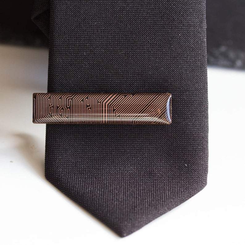 Black and Copper Circuit board Tie clip, short tie bar, geek mens gift, groomsmen