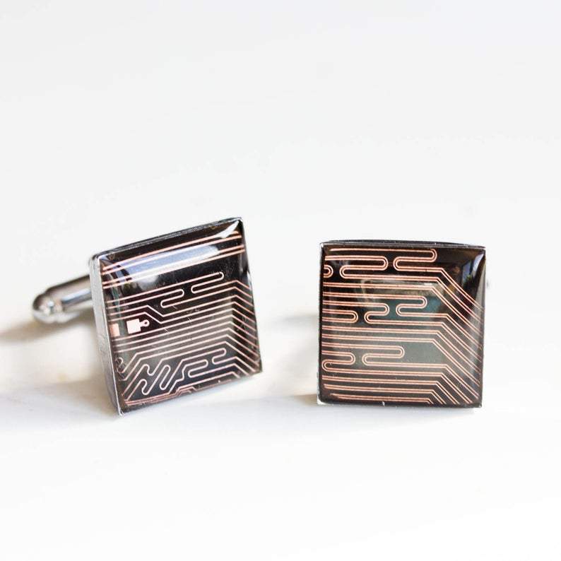 Black and Copper Cufflinks - unique circuit board cufflinks, gift for him