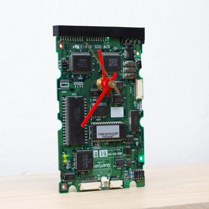 Desk clock - Recycled sound card clock, computer geek gift, green circuit board