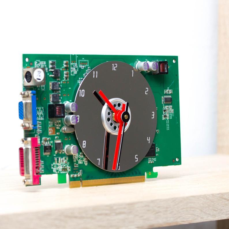 Unique Desk Clock made of recycled video card