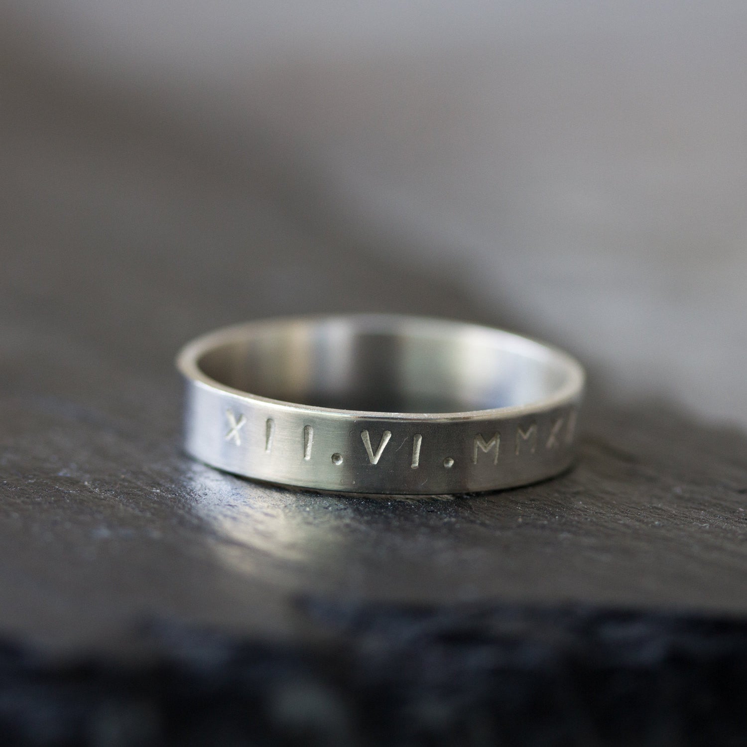 Custom Roman numeral ring - hand stamped men's sterling silver ring