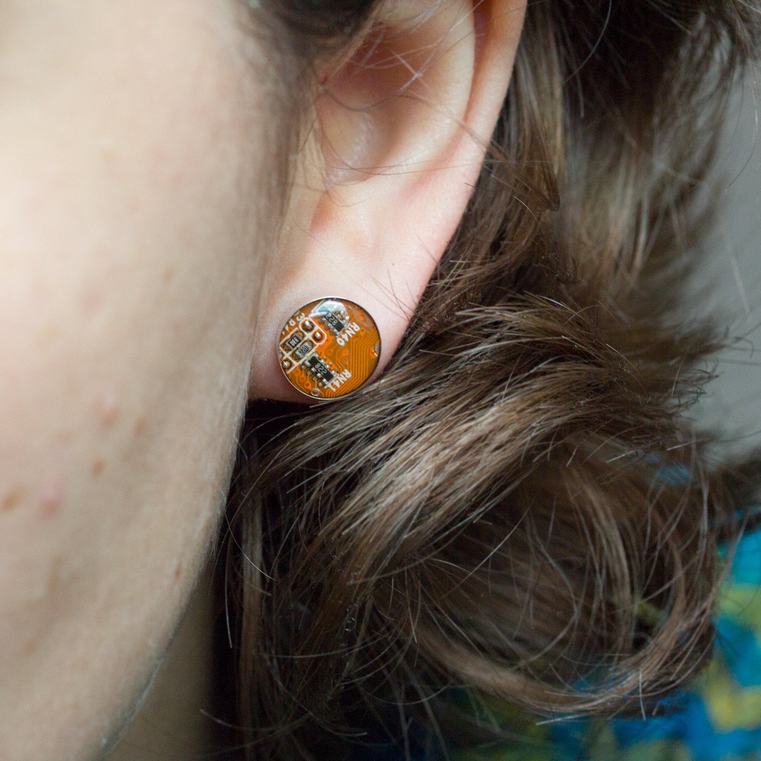 Sterling silver studs with Circuit board piece, 10 mm