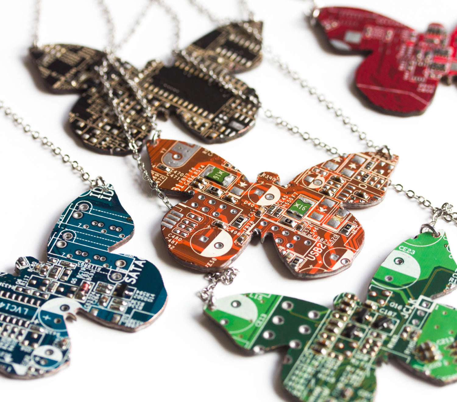 Geeky butterfly necklace made of circuit board