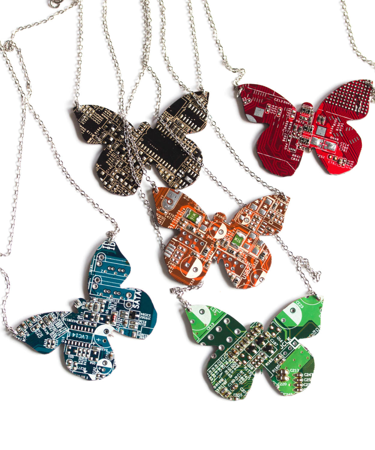 Geeky butterfly necklace made of circuit board