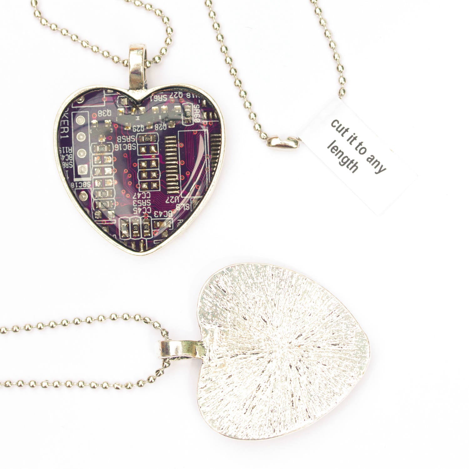 Circuit board heart necklace