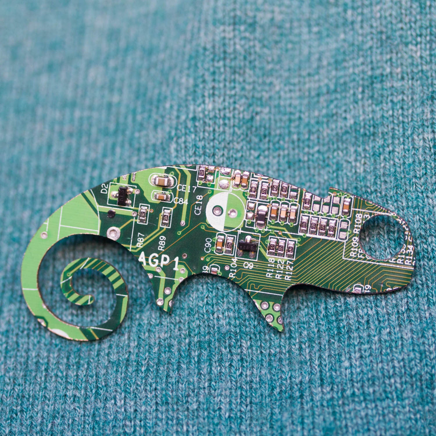 Circuit board Chameleon lizard - brooch, keychain or bag tag