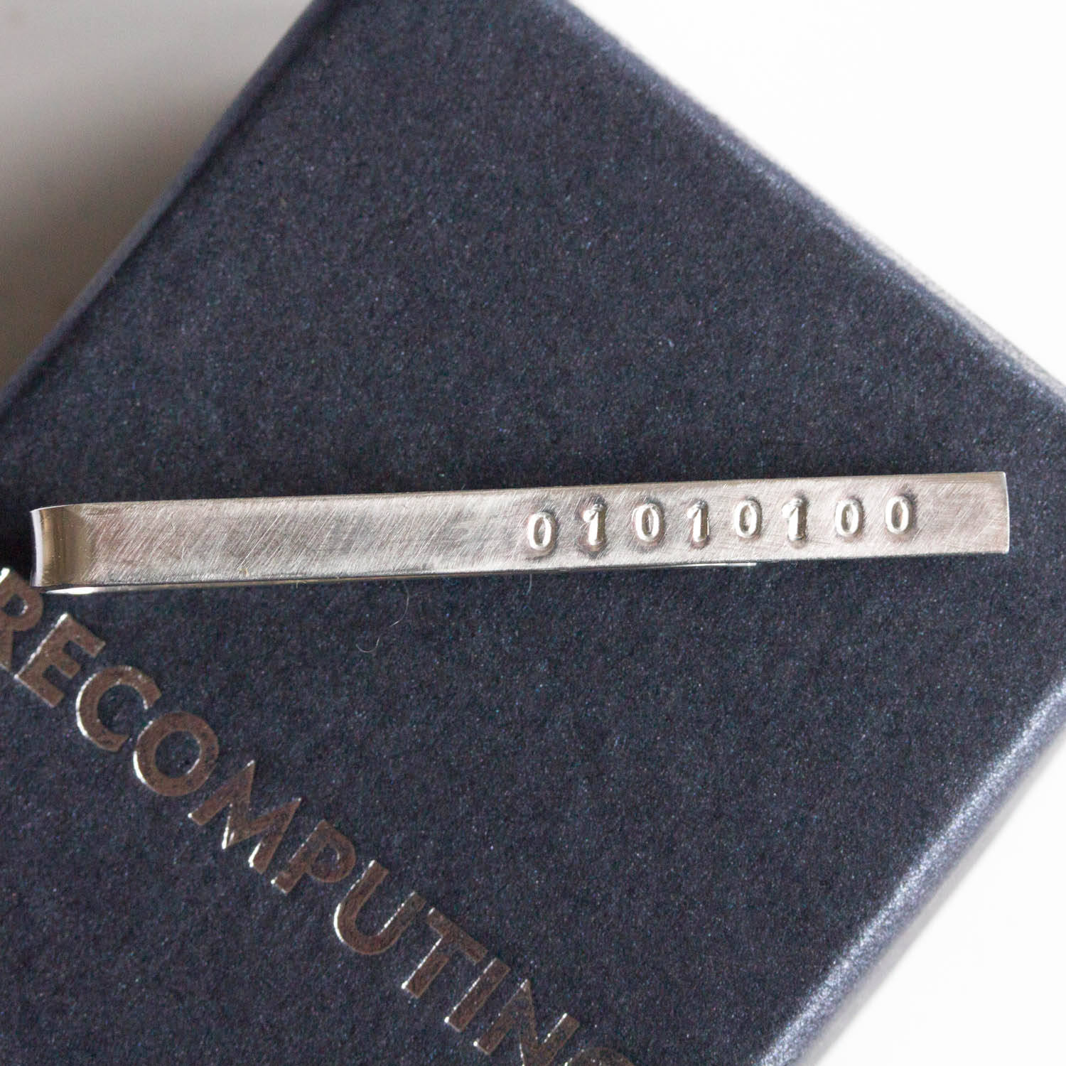 Silver Tie slide with Binary initial, personalized Tie bar