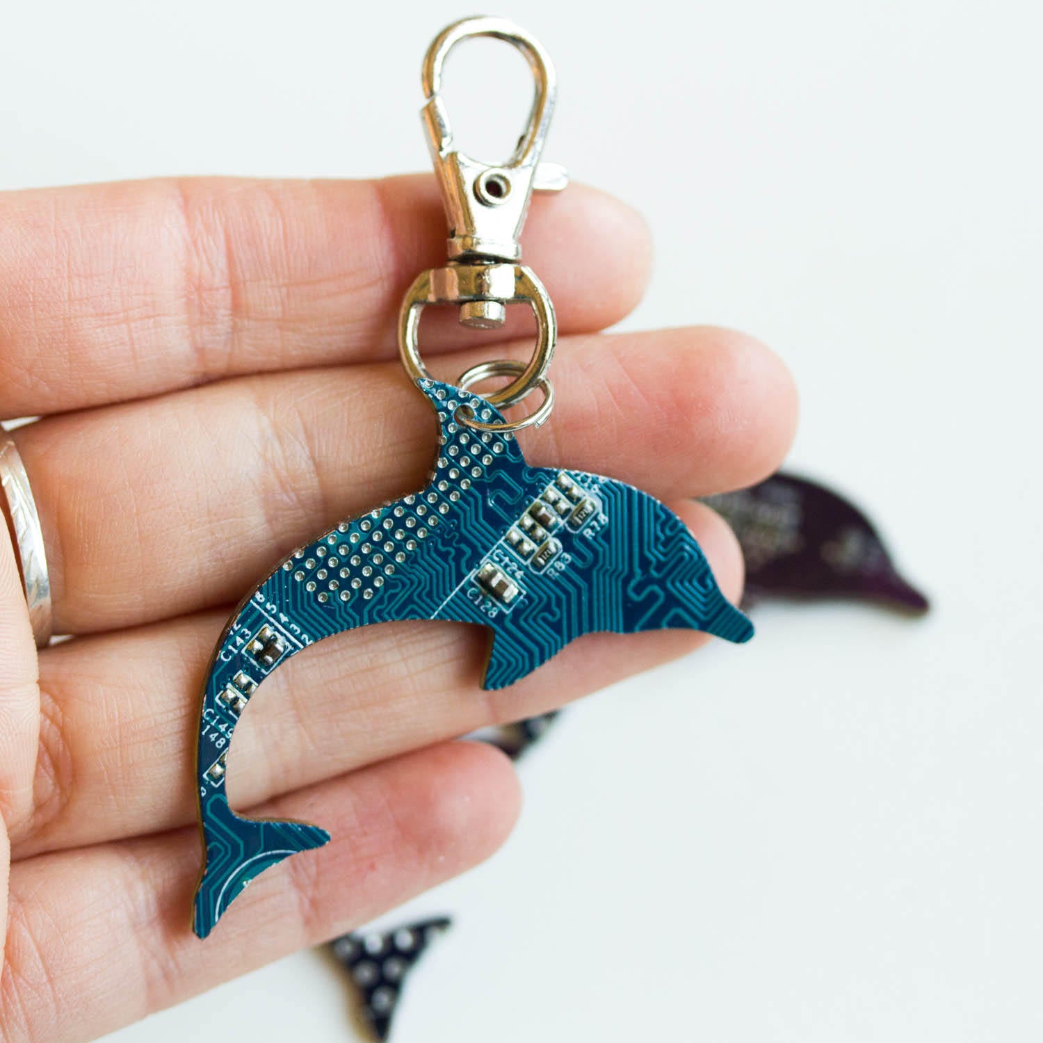Circuit board dolphin - keychain or bag tag