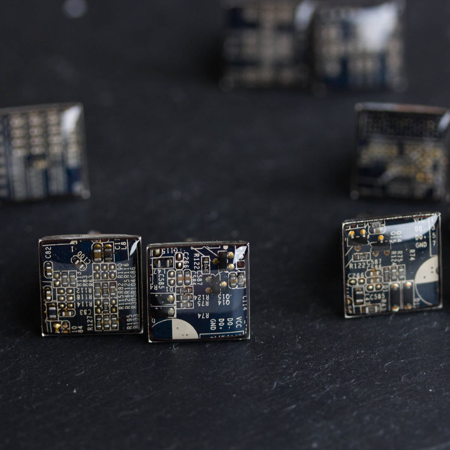 Dark Blue Cufflinks - unique circuit board cufflinks in darkest blue color