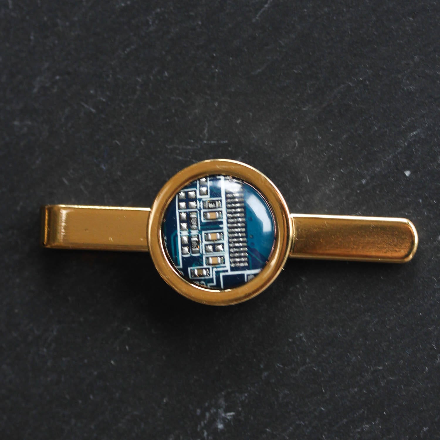Golden Tie clip, recycled circuit board tie bar, computer nerd gift