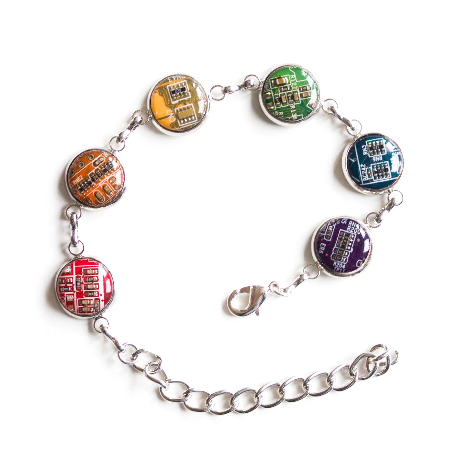 Colorful bracelet made with recycled circuit board