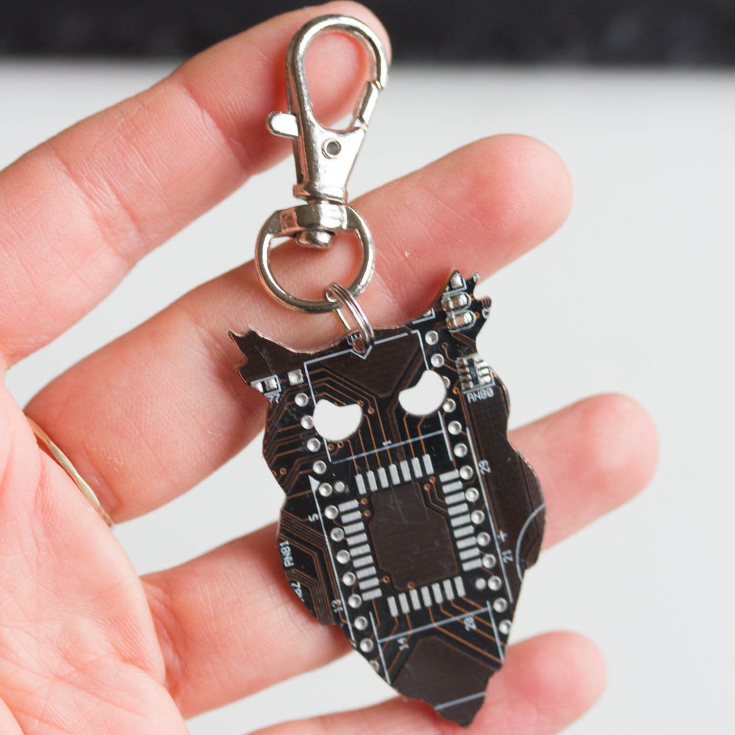 Circuit board owl keychain