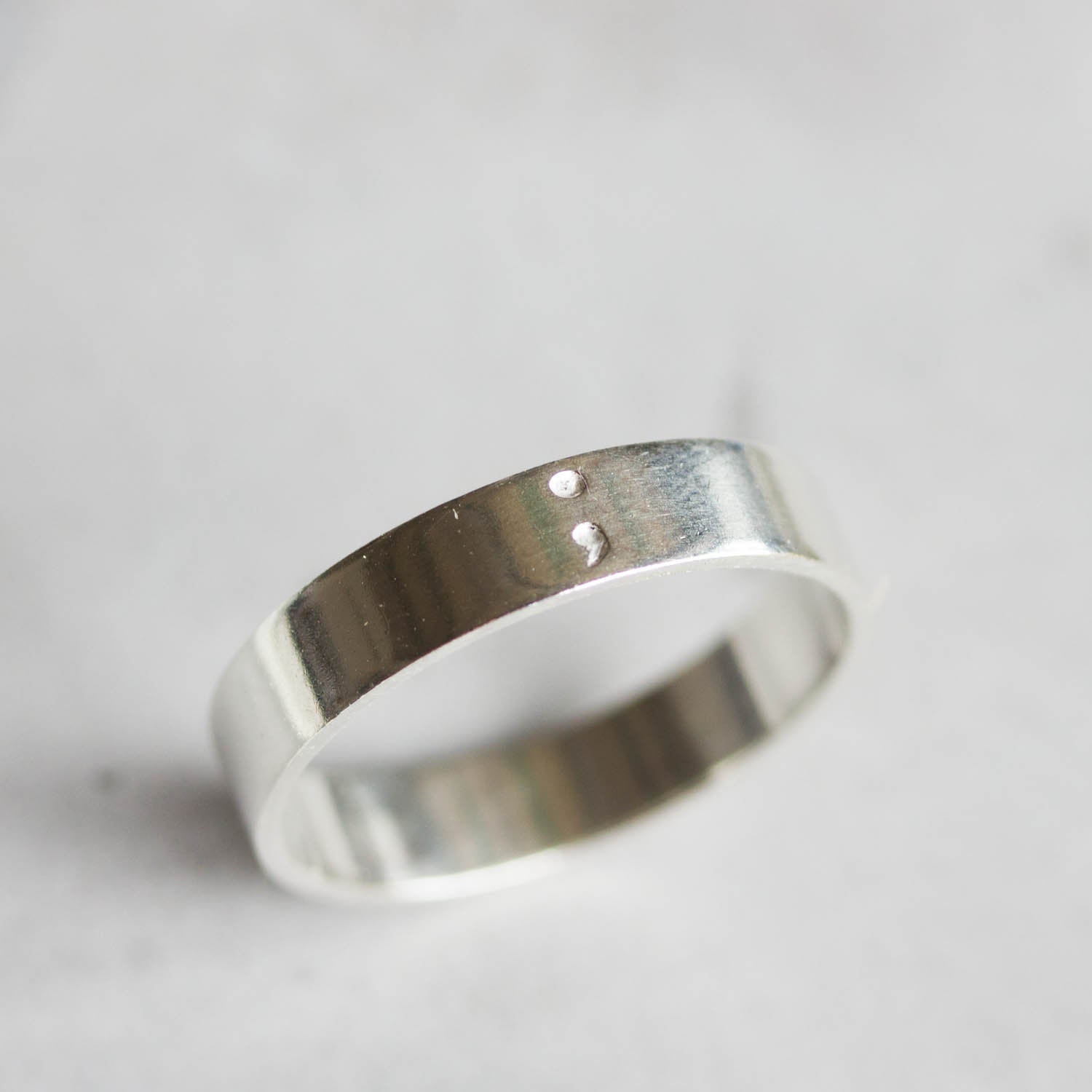 Semicolon ring - hand stamped sterling silver ring