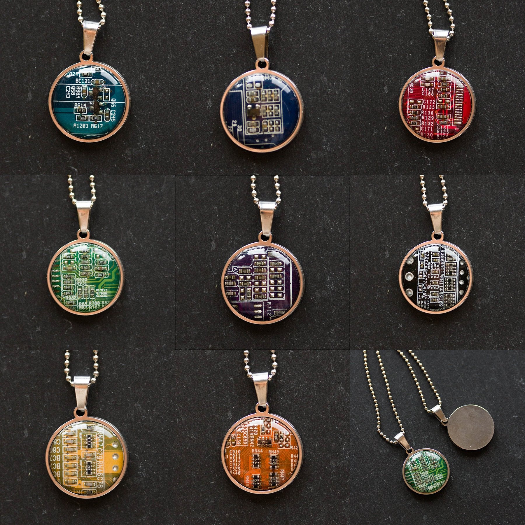 REAL Circuit board necklace, 18mm round, gift for computer nerd, recycled computer motherboard