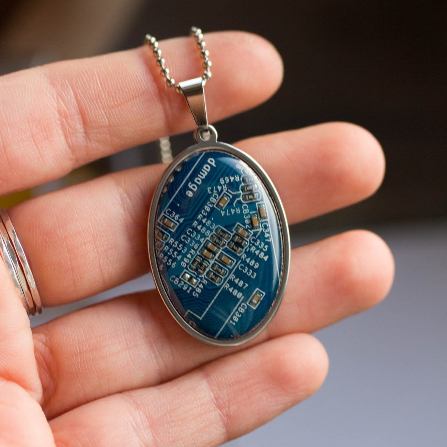 Circuit board necklace, oval