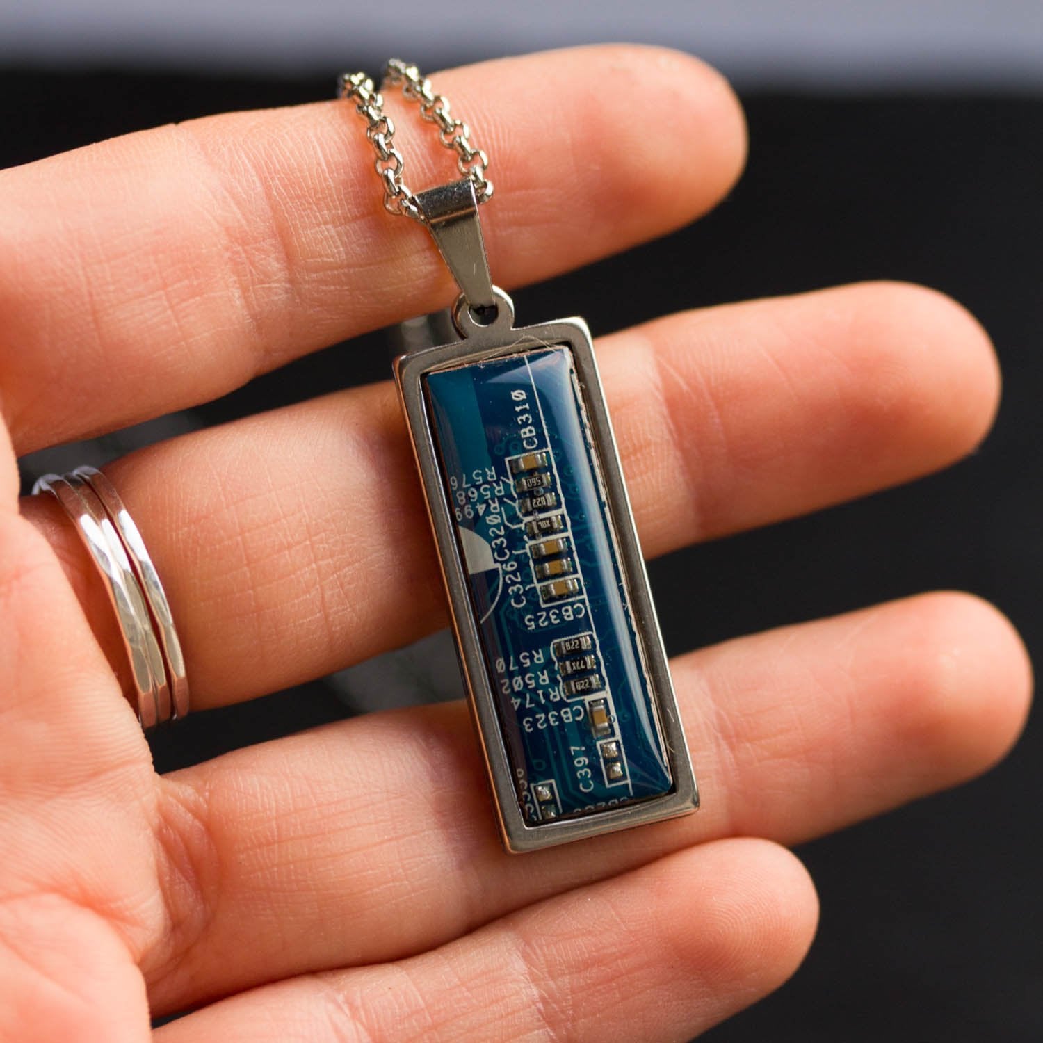 Circuit board necklace, small rectangle