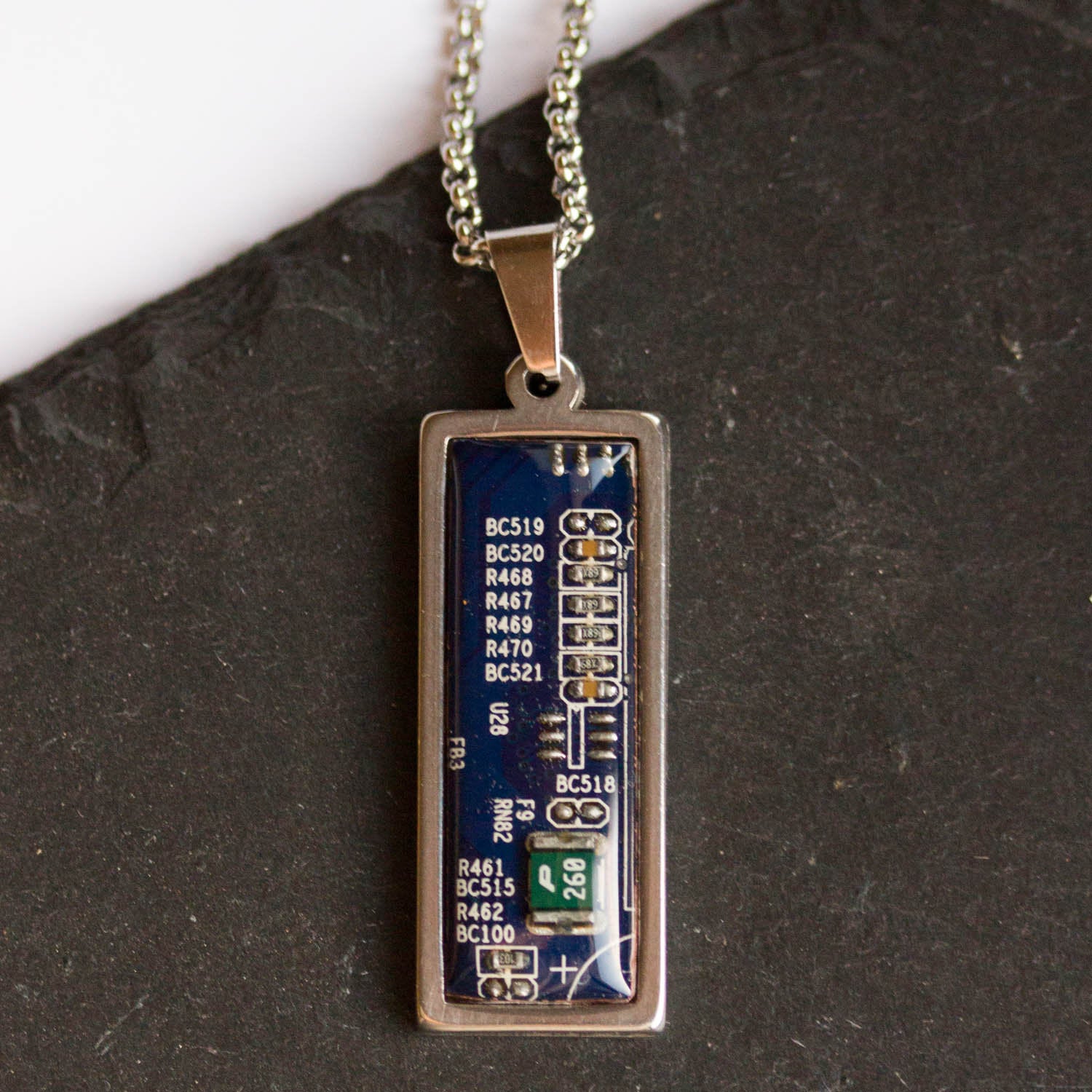 Circuit board necklace, small rectangle